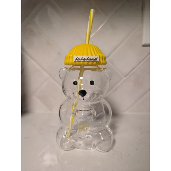 La La Land Yellow Glass Bear Cup Bottle 20 oz Bearista Cold Cup Collectible - Picture 2 of 6